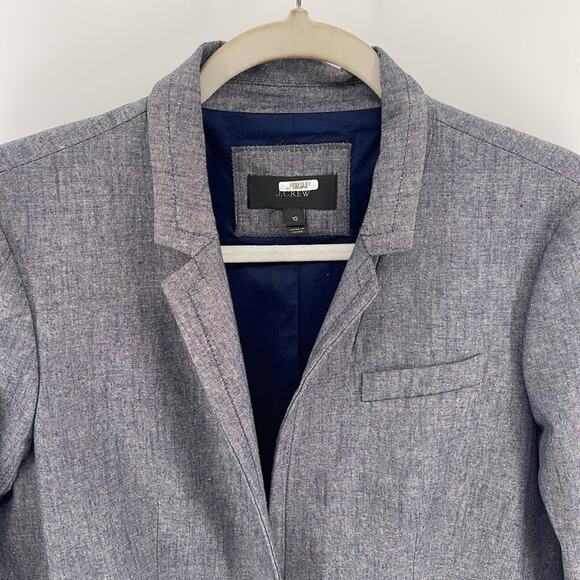 J. Crew Parke blue chambray stretch single button blazer sz 10 - Picture 2 of 7